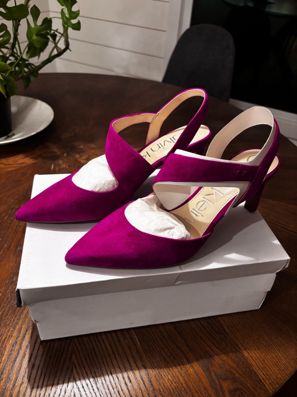 Calvin Klein Larin Slingback Heels Medium Pink 660 Suede Pointed Toe Size 9M